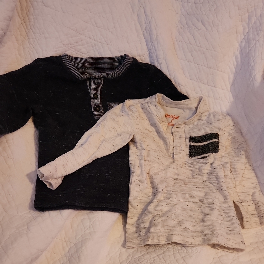 Cat & Jack Long Sleeve Henley Shirts - Black and White